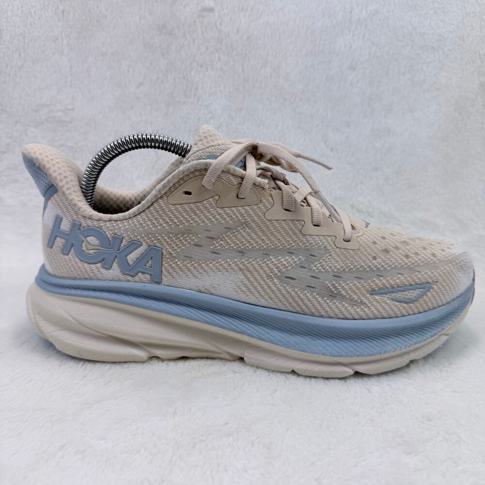 HOKA Clifton 9 Womens Running Shoes Oak Alabaster Oat Milk Size 9 Cushion Shoe
